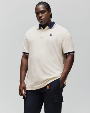 MENS BIG AND TALL INDIGO TEXTURED COLLAR PIQUE POLO - BT0100016