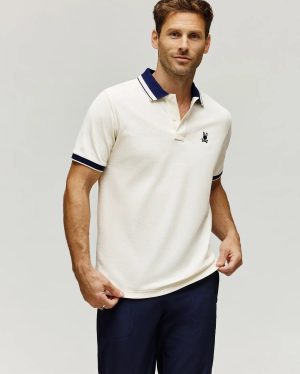 MENS INDIGO TEXTURED COLLAR PIQUE POLO - MT0100082